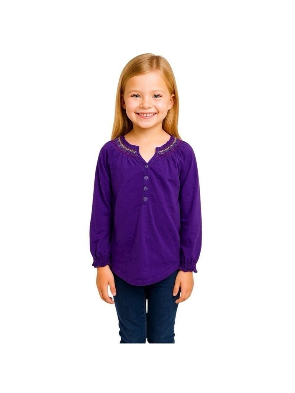 Hanna Andersson Purple Smocked Long Sleeve Blouse Size 5 Years 110